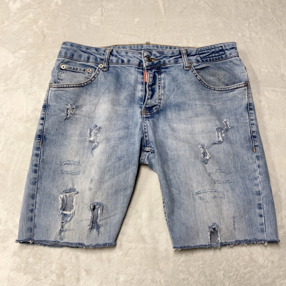 DSQUARED2 Denim Shorts Distressed Cut Offs Jorts Blue Mens 36 (Fit 34x9) Italy